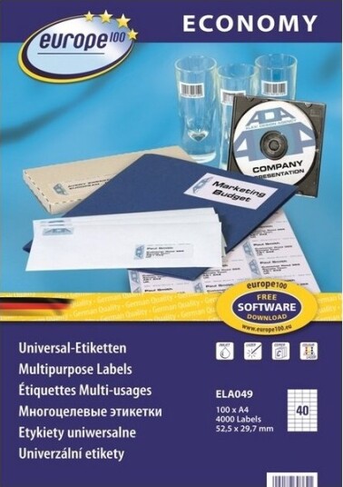 Avery Ela049 Hvit Selvklebende Skriveretikett A4 Papir Laser/Blekkskriver Permanent Avery Ela049 Hvit Selvklebende Skriveretikett A4 Papir Laser/Blekkskriver Permanent