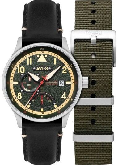 AVI 8 Herreklokke AV 4101 0A Hawker Hurricane Grønn/Lær Ø44 mm AVI 8 Herreklokke AV 4101 0A Hawker Hurricane Grønn/Lær Ø44 mm