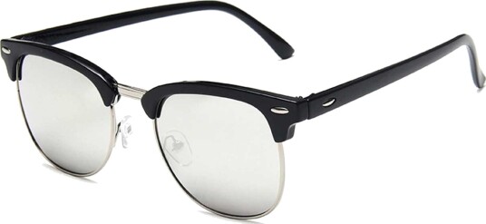 Black Clubmaster solbriller Silver Mirror Glass + Senile ledning