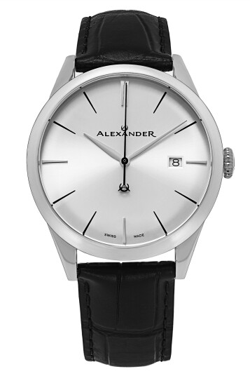 Alexander Herreklokke A911 02 Heroic Sølvfarget/Lær Ø40 mm