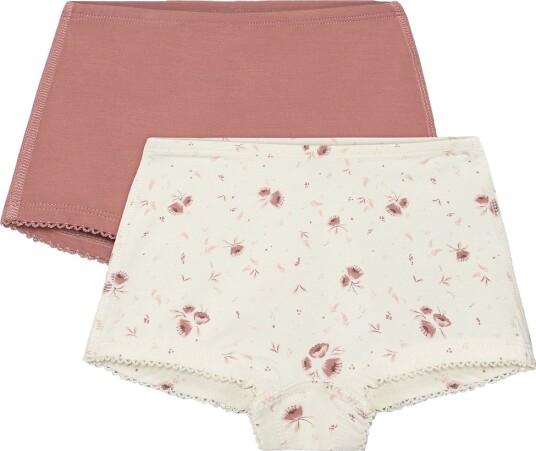 Minymo Hipsters   2 pack   Viskose   Peach Pisk m. Blomster   Minymo   10 år 140   Hipsters Hvit Rosa
