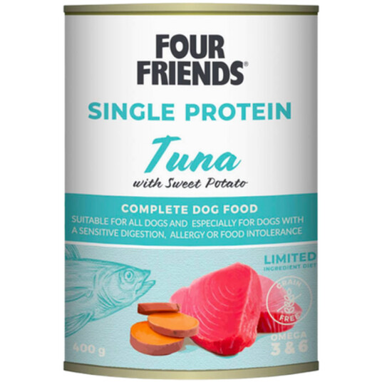 FourFriends Tunfisk og søtpotet hundefôr 400 g x 12