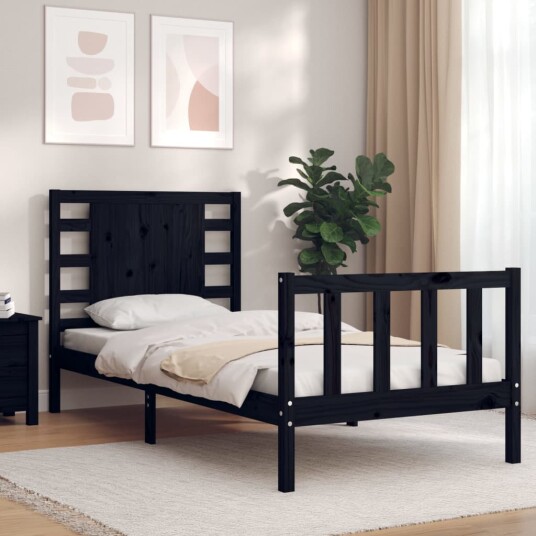 vidaXL Sengeramme med hodegavl svart 2FT6 small single heltre