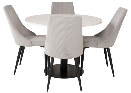 Venture Design Razzia & Leone spisegruppe Hvit/grå 4 st stoler & bord 106 cm