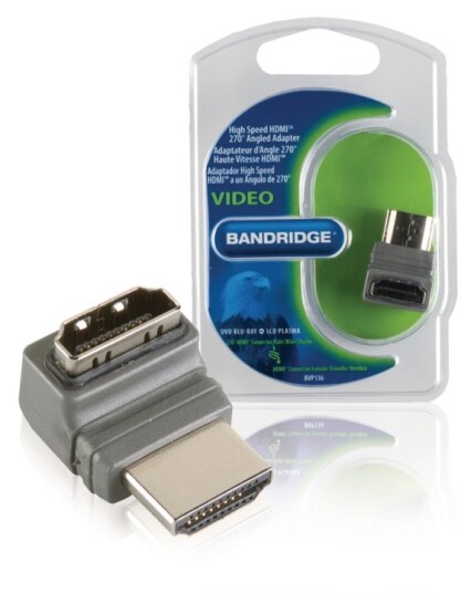 Bandridge High Speed HDMI med Ethernet Adapter Vinklet 270° HDMI Kontakt - HDMI Hun Grå
