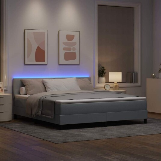 Box Spring Seng med Madrass & LED Lys Grå 180x200 cm Stoff Box Spring Seng med Madrass & LED Lys Grå 180x200 cm Stoff