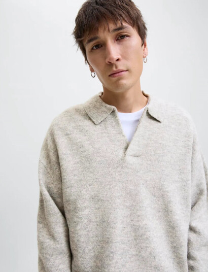 Jack & Jones Jjsoho Ollie Knit Split Neck Ln - Grey - S