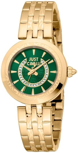 Just Cavalli Dameklokke JC1L314M0065 Animalier Grønn/Gulltonet stål