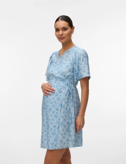 Vero Moda Maternity Vmmjosie Ss Wrap Abk Dress Wvn Ga   Blue   S