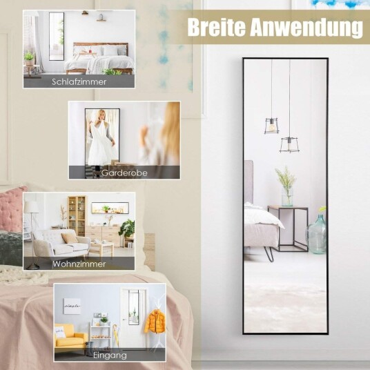 Hengende speil helspeil med ramme 120 x 37 x 2 cm sort