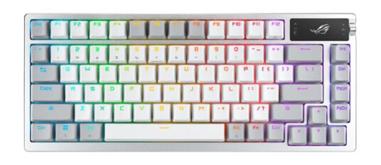 Asus Rog Azoth - Tastatur - Med Oled Display - Backlit - Trådløs - 2.4 Ghz, Bluetooth 5.1, Usb 2.0 - Tastsvitsj: Rog Nx - Månelyshvit