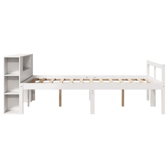 Seng med bokhylle uten madrass hvit 140x200 cm heltre furu 3321970