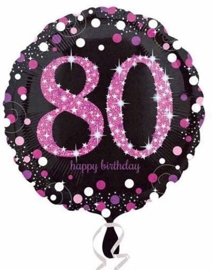 80 Års Feiring Svart og Rosa Holografisk Folieballong 45 cm
