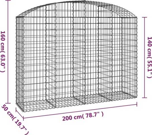 vidaXL Gabionkurv buet 200x50x140/160 cm galvanisert jern