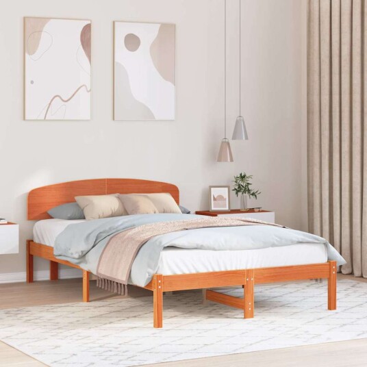  Sengestamme med hodegjerde Brun 135 x 190 cm Massivt furutre