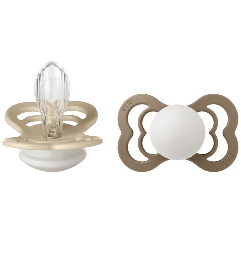 BIBS Supreme+ Lysende smokker Str. 2 Symmetrisk 2 pack V BIBS 6 18 md Smokk Beige Brun 62 86