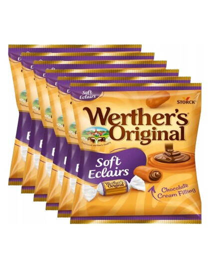 12 stk Werthers Original Soft Eclairs   Myke Karameller med Sjokoladefyll   Hel Eske 1,2 kg