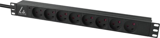 Lanview - Strømfordelingslist (Kan Monteres I Rack) - 13A - Ac 230 V - Enkeltfase - Inngan Type K - Utgangskontakter: 8 (8 X Type K) - 1U - 19" - 2 M Kabel - Danmark - Svart