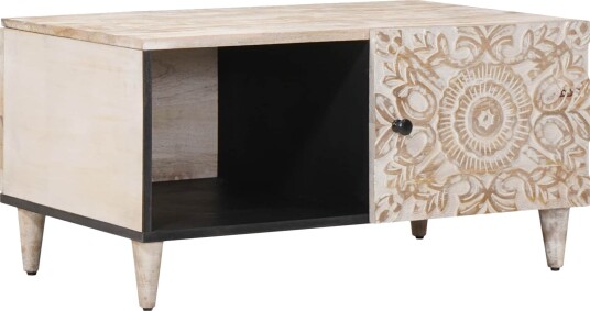  Kaffebord Hvit 80 x 50 x 40 cm Massiv mango tre