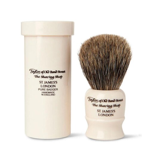 Taylor of old Bond Street, Pure Badger Shaving Brush Travel Imitert Elfenben