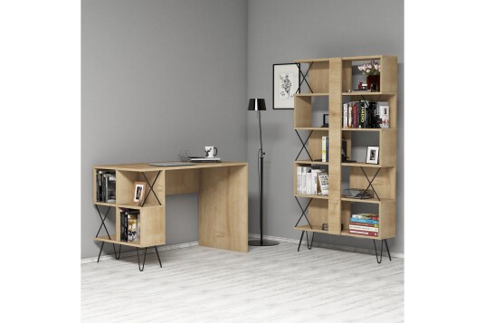 Skrivebord Amtorp 120 cm med Oppbevaring Hylle + Bokhylle Brun/Eik