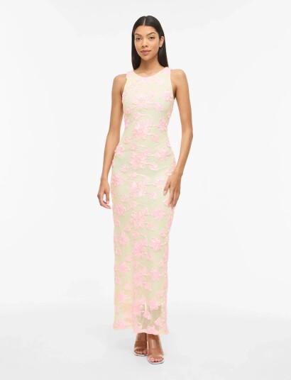 Vila Visail S/L O Neck Ankle Dress/Dc/Ka Pink XXL