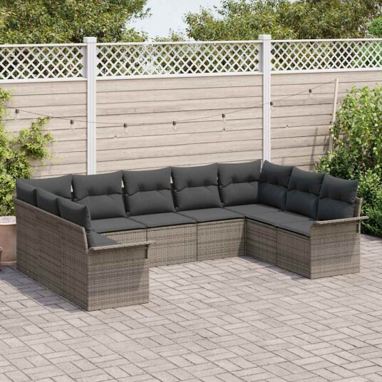 vidaXL Hagesofa Set 9 stk. Grå polyrotting