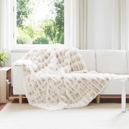 vidaXL Skliikkerteppe / pledd i kunstig kaninpels Olite Hvit Polyester