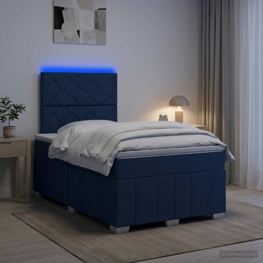 vidaXL LED boksseng med madrass med hodegjerde Blå 120 x 190 cm Stoff