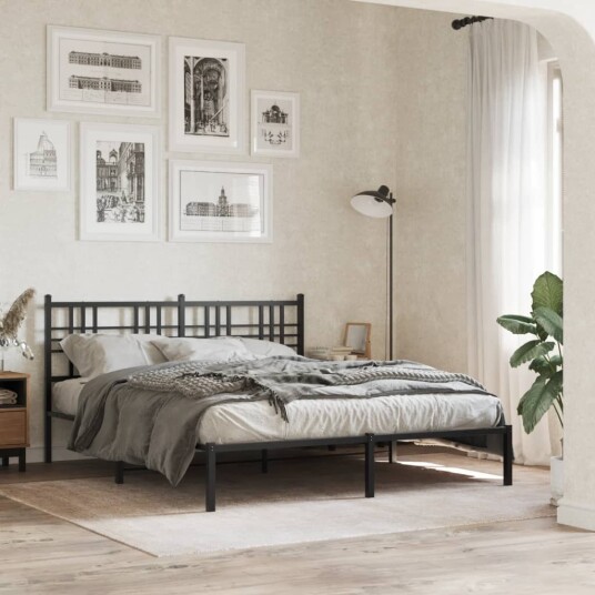 Sengeramme i metall med sengegavl svart 150x200 cm 8721012372900