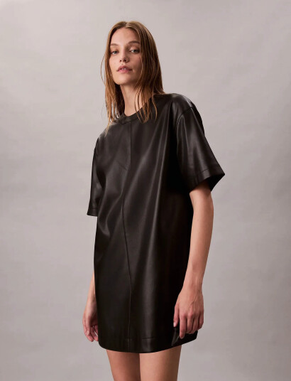Calvin Klein Jeans Faux Leather T-Shirt Mini Dress - Black - XS Calvin Klein Jeans Faux Leather T-Shirt Mini Dress - Black - XS