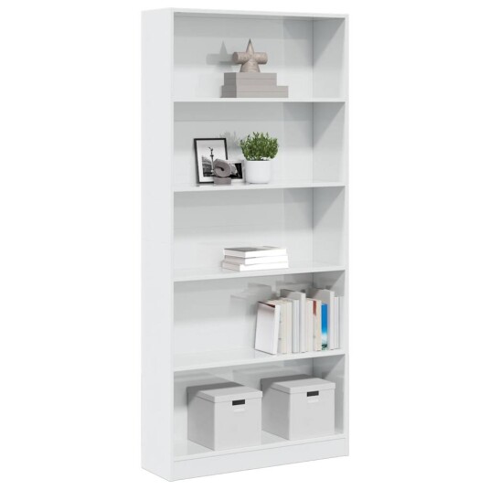Bokhylle høyglans hvit 80x24x176 cm konstruert tre