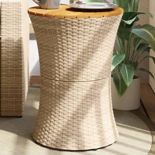 Sidebord for hage trommeformet beige polyrotting og heltre 368298 Sidebord for hage trommeformet beige polyrotting og heltre 368298