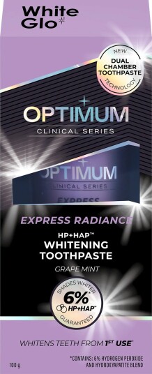 White Glo Optimum Express Radiance Whitening tannkrem med hydroxyapatit 100 g