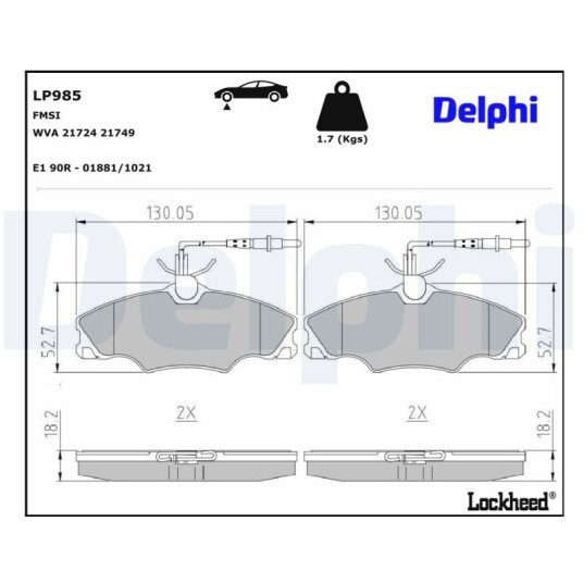Bremseklosser sett DELPHI LP985 Bremseklosser sett DELPHI LP985