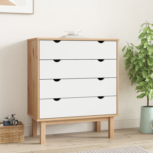 vidaXL Nattbord brun og hvit 76,5x39,5x90 cm heltre furu vidaXL Nattbord brun og hvit 76,5x39,5x90 cm heltre furu