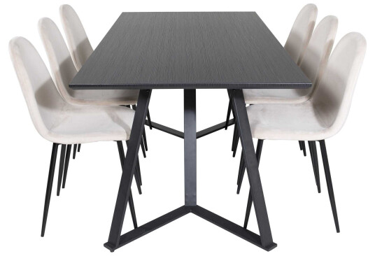 Venture Design Marina & Polar spisegruppe Svart/beige 6 st stoler & bord 180 x 90 cm