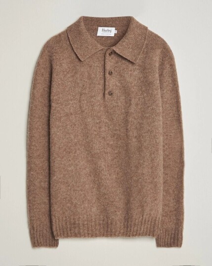 Harley Of Scotland Brushed Supersoft Lambswool Polo Tundra
