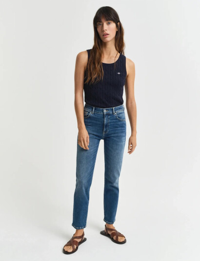 GANT Cropped Slim Stretch Jeans - Blue - 28