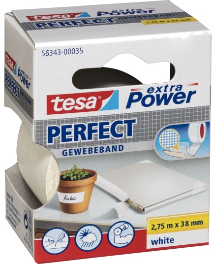 Tesa Extra Power Perfect Gaffatape 2,75m x 38mm Hvit Tesa Extra Power Perfect Gaffatape 2,75m x 38mm Hvit