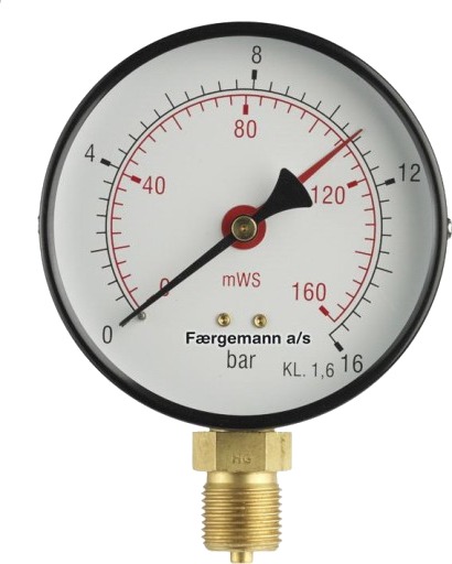 1/2" x 100 mm trykkmåler 6 bar