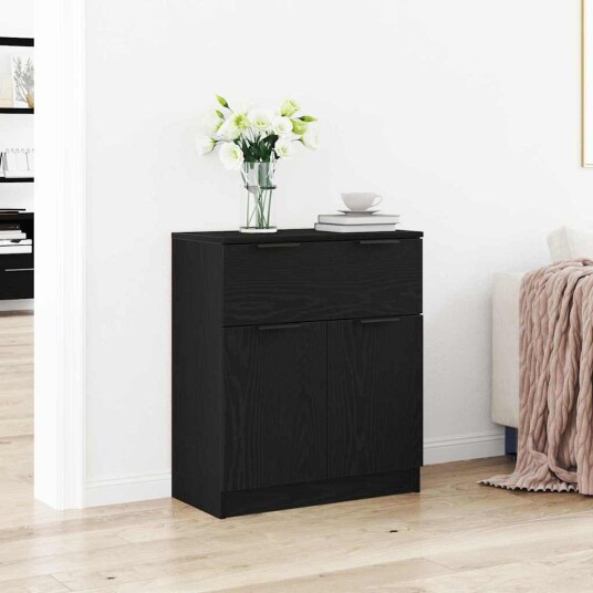 Serviesskap med skuff Svart 60 x 30 x 70 cm Konstruert tre