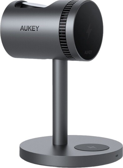 Aukey MagFusion 3-i-1 trådløs lader med Active Cooling - 15W Qi2 - Grå