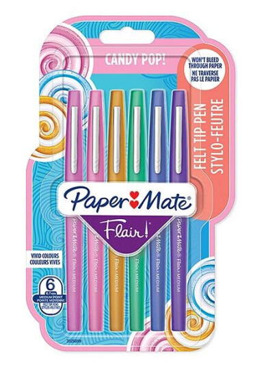 Paper Mate Flair Felt Tip Pens  Medium Tip 0.7 mm  Candy POP Colours  6 Count