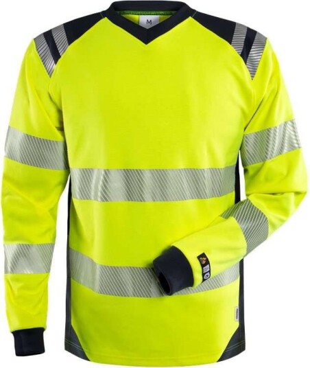 Fristads Flamestat Langermet T skjorte Høy Synlighet Kl 3 7359 TFL Hi vis Gul / Marineblå 4XL
