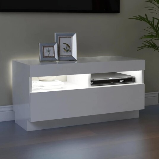 vidaXL TV-benk med LED-lys høyglans hvit 80x35x40 cm vidaXL TV-benk med LED-lys høyglans hvit 80x35x40 cm