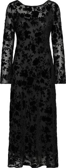 Mango Floral Jacquard Dress With Bell Sleeves   Black   S