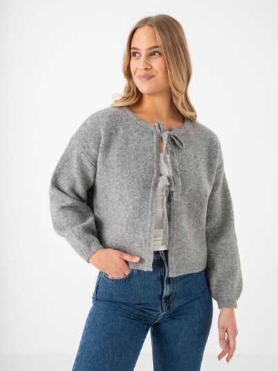 Vero Moda Bow Long Sleeve O-neck Tie Cardigan Grå M