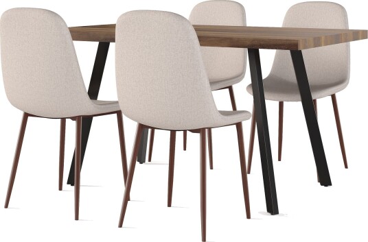 Marcelen Spisebord Uttrekkbart med ileggsplate + 4 stk Nibe stol beige med valnøttben - Brun/Beige