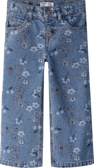 Name It Jeans NmfRose Bred Medium+ Blue Denim/Flower Name It 3 år (98) Jeans Blå Lyseblå